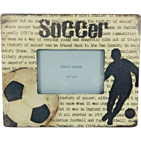 Rustic Plaque History of Soccer Photo Frame Size 3.5" New - Picture 1 of 6